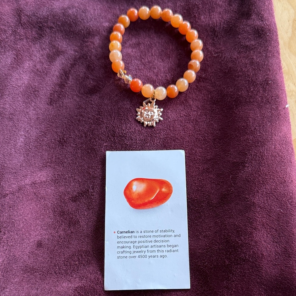 Evolve Mata Carnelian Beaded Bracelet with Sun Charm